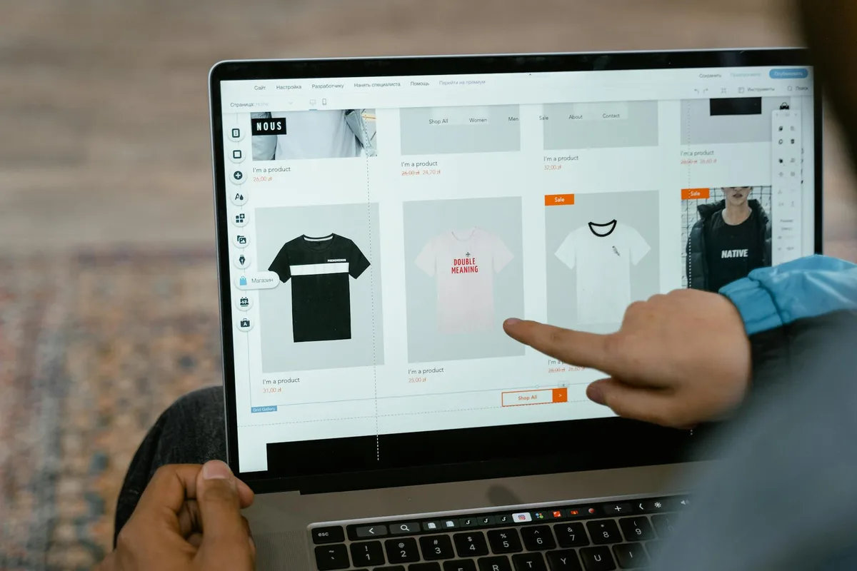 Shopify store design and theme interface on a laptop screen
